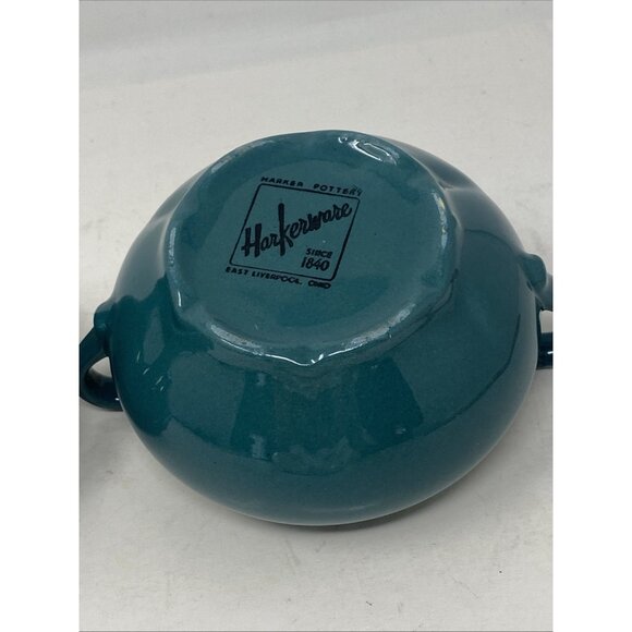 Harker Corinthian Dark Teal Green Sugar  Creamer Gadroon Edge Vintage Harkerware - Picture 10 of 12